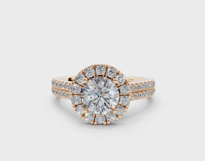 18K Gold Double Shank Halo Diamond Engagement Ring 1 Carat - Rose Gold#Material_Rose Gold#