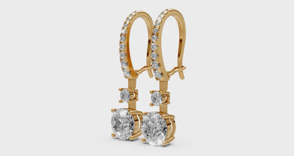 18K Gold Hoop Earrings with 1.5 CT Solitaire Lab-Grown Diamonds