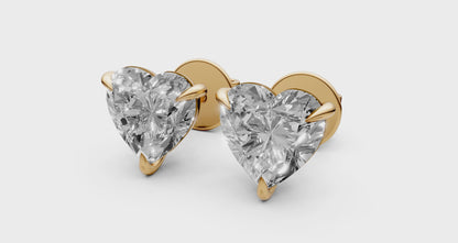Heart-Shaped Stud Earrings with 1 CT Diamonds in 18K Gold