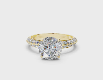 18K Gold Half Pavé Six Prong Knife Edge Diamond Engagement Ring 2 Carat