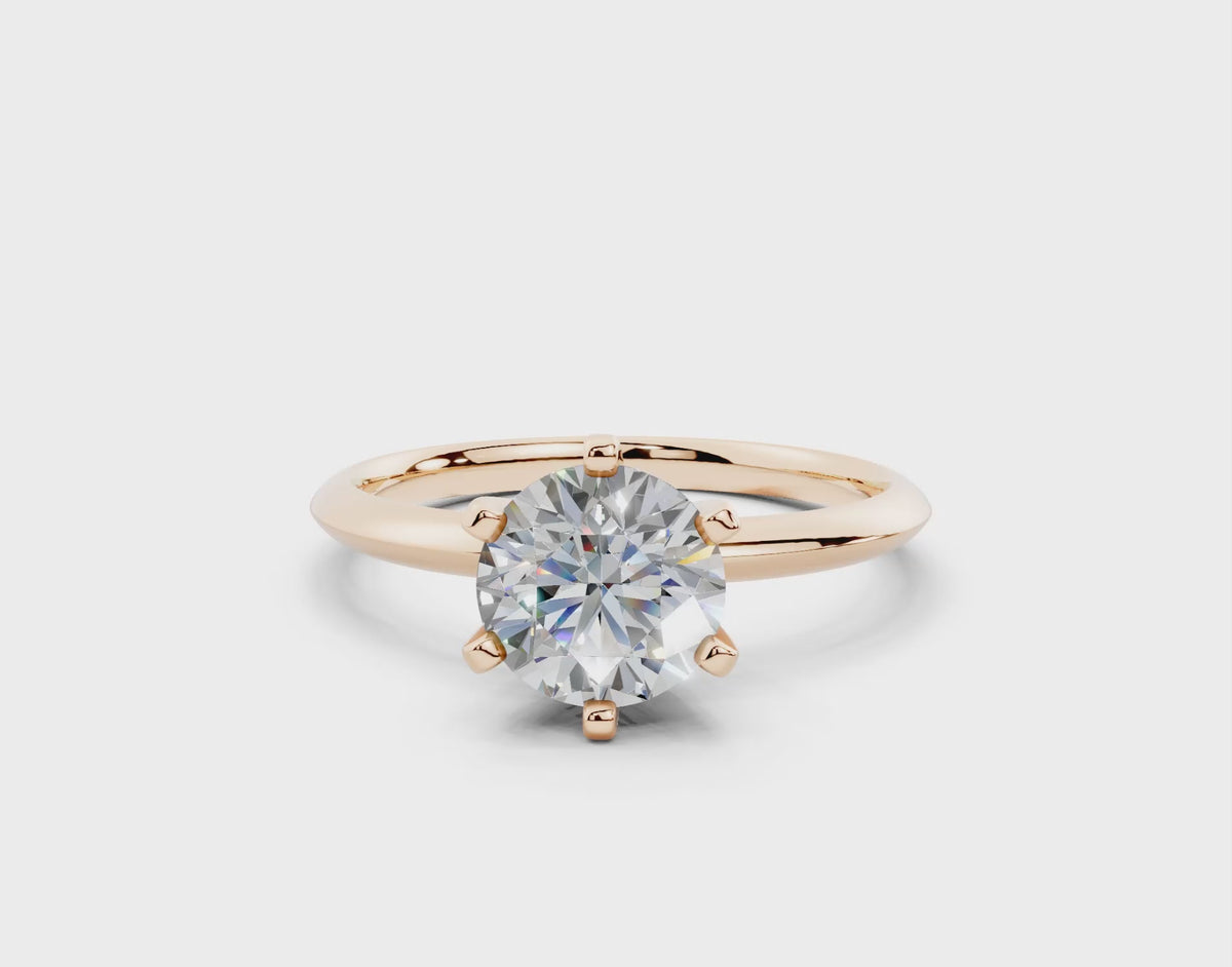 18k Gold Classic (Six Prong) Diamond Solitaire Engagement Ring 1 Carat - Rose Gold#Material_Rose Gold#