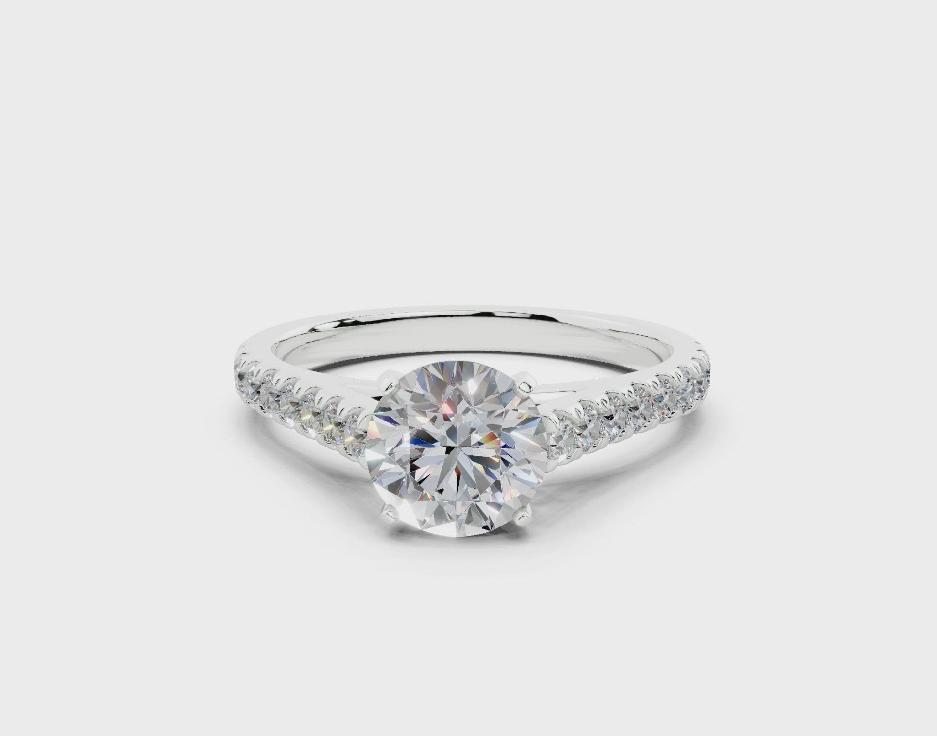 18K Gold Sleek Prong Round Shaped Diamond Engagement Ring 1 Carat - White Gold#Material_White Gold#