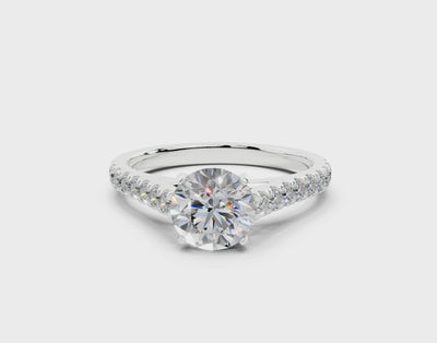 18K Gold Sleek Prong Round Shaped Diamond Engagement Ring 1 Carat - White Gold#Material_White Gold#
