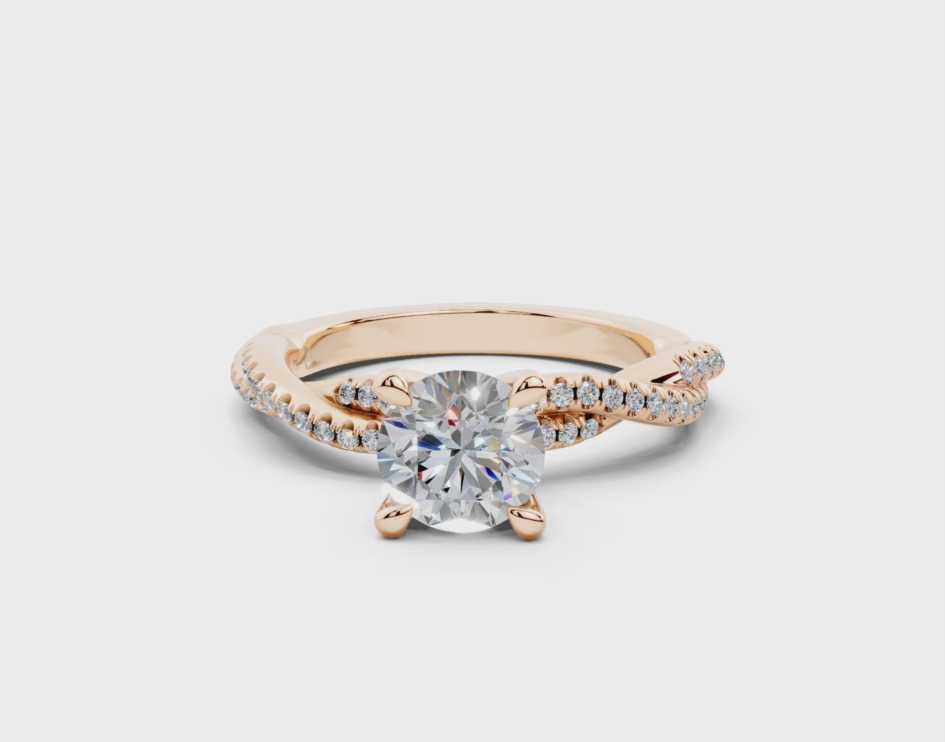 18K Gold Half Pavé Twisted Diamond Engagement Ring 1 Carat - Rose Gold#Material_Rose Gold#