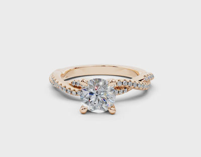 18K Gold Half Pavé Twisted Diamond Engagement Ring 1 Carat - Rose Gold#Material_Rose Gold#