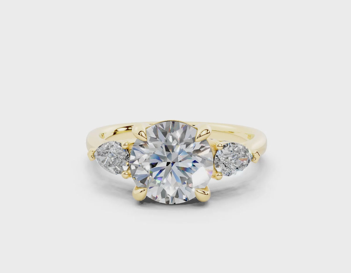18K Gold Three Stone Pear Shaped Diamond Engagement Ring 2 Carat - Yellow Gold#Material_Yellow Gold#