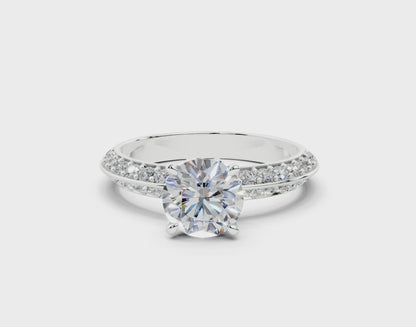 18K Gold Half Pavé Six Prong Knife Edge Diamond Engagement Ring 1 Carat