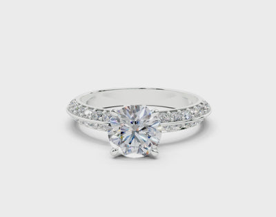 18K Gold Half Pavé Six Prong Knife Edge Diamond Engagement Ring 1 Carat - White Gold#Material_White Gold#