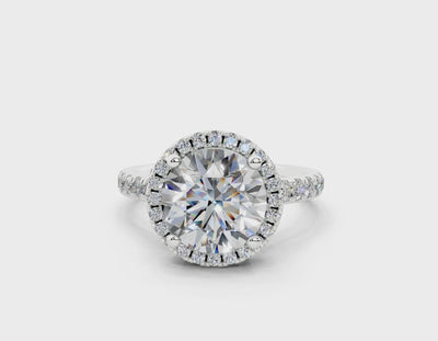 18K Gold Half Pavé Halo and Shank Diamond Engagement Ring 2.5 Carat - White Gold#Material_White Gold#