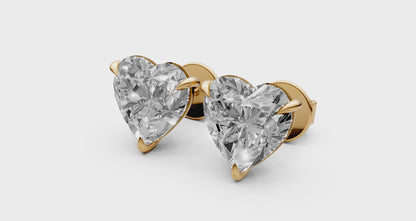 Heart-Shaped Stud Earrings with 2 CT Diamonds in 18K Gold