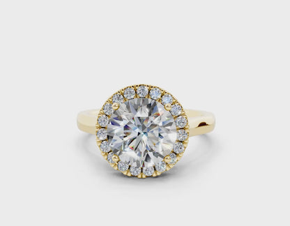 18K Gold Half Pavé Halo Diamond Engagement Ring 2.5 Carat