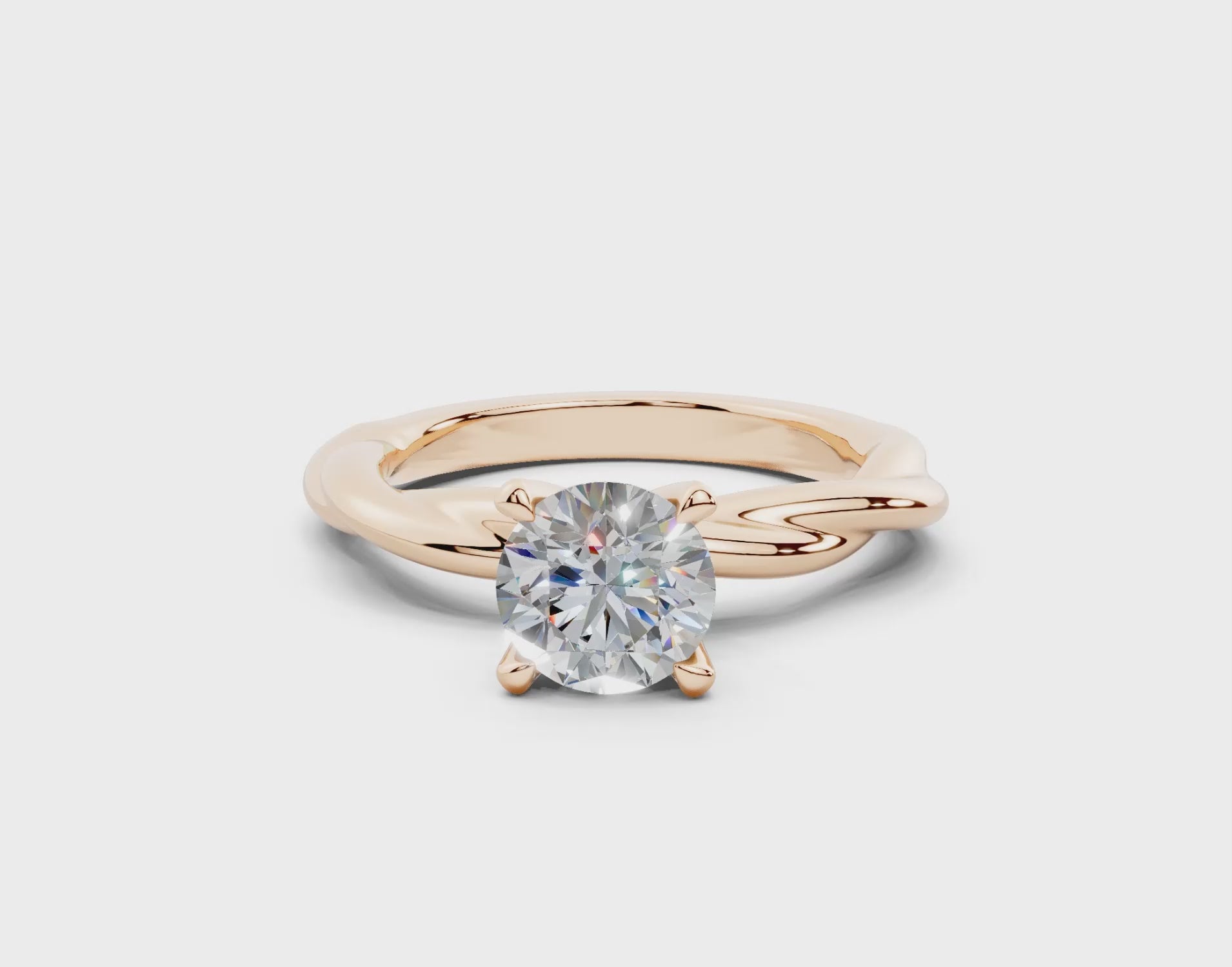 18k Gold Twisted Claw Prongs Diamond Engagement Ring 1 Carat - Rose Gold#Material_Rose Gold#