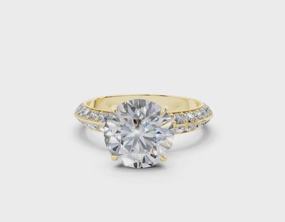 18K Gold Half Pavé Six Prong Knife Edge Diamond Engagement Ring 2.5 Carat