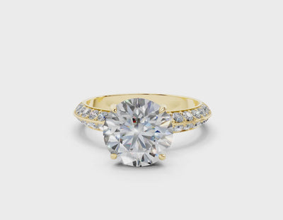 18K Gold Half Pavé Six Prong Knife Edge Diamond Engagement Ring 2.5 Carat - Yellow Gold#Material_Yellow Gold#