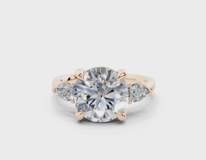 18K Gold Three Stone Pear Shaped Diamond Engagement Ring 3 Carat