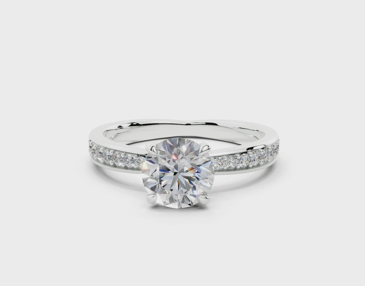 18K Gold Comfort Half Pavé Diamond Engagement Ring 1 Carat - White Gold#Material_White Gold#