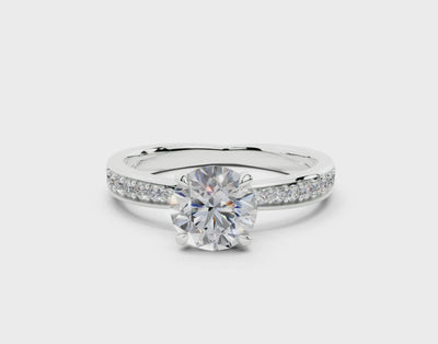 18K Gold Comfort Half Pavé Diamond Engagement Ring 1 Carat - White Gold#Material_White Gold#