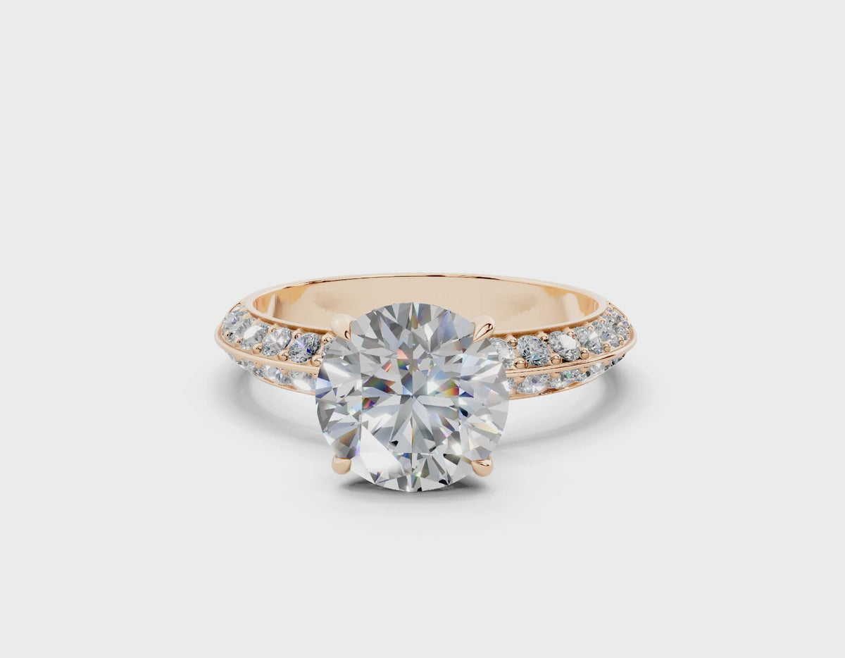 18K Gold Half Pavé Six Prong Knife Edge Diamond Engagement Ring 2 Carat - Rose Gold#Material_Rose Gold#