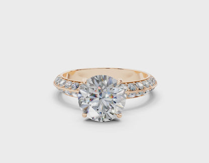 18K Gold Half Pavé Six Prong Knife Edge Diamond Engagement Ring 2 Carat