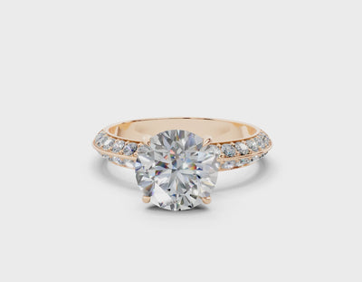 18K Gold Half Pavé Six Prong Knife Edge Diamond Engagement Ring 2 Carat - Rose Gold#Material_Rose Gold#