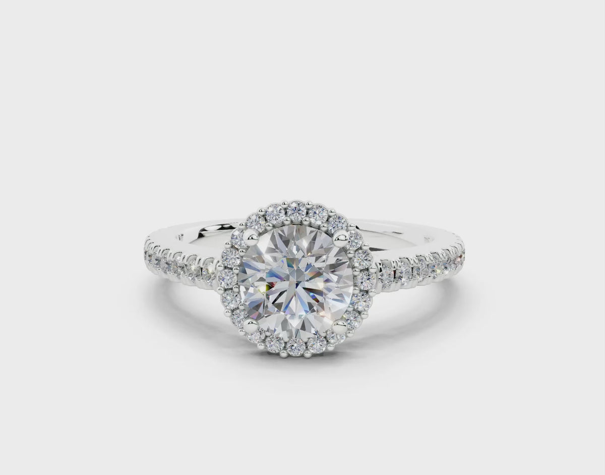 18K Gold Comfort Petite Halo Diamond Engagement Ring 1 Carat - White Gold#Material_White Gold#