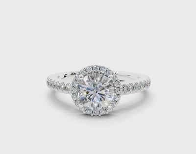 18K Gold Comfort Petite Halo Diamond Engagement Ring 1 Carat - White Gold#Material_White Gold#