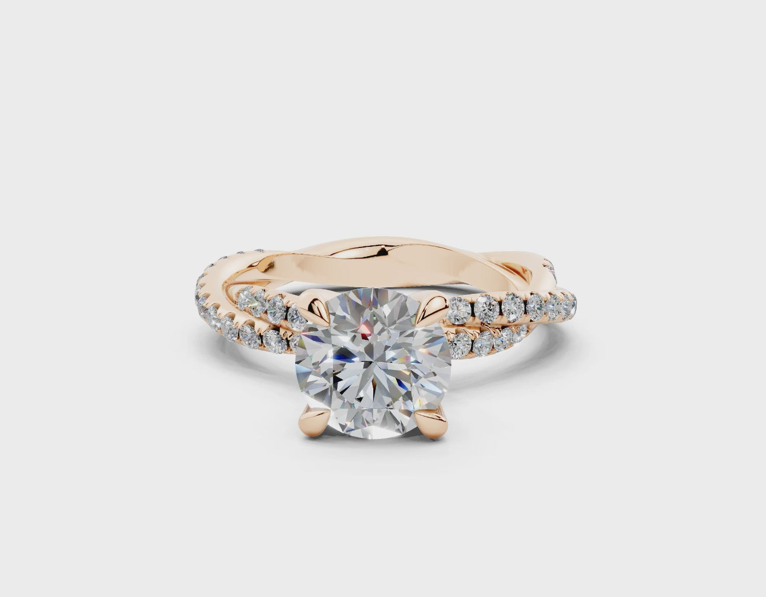 18K Gold Half Pavé Twisted Diamond Engagement Ring 1.5 Carat - Rose Gold#Material_Rose Gold#