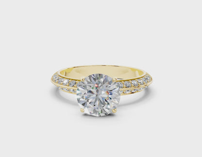 18K Gold Half Pavé Six Prong Knife Edge Diamond Engagement Ring 1.5 Carat