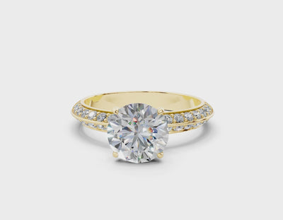 18K Gold Half Pavé Six Prong Knife Edge Diamond Engagement Ring 1.5 Carat - Yellow Gold#Material_Yellow Gold#
