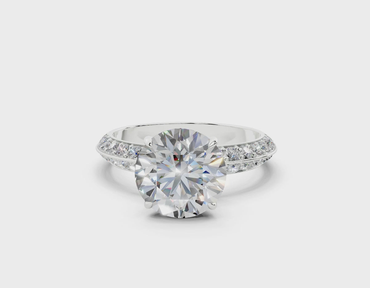 18K Gold Half Pavé Six Prong Knife Edge Diamond Engagement Ring 2.5 Carat - White Gold#Material_White Gold#