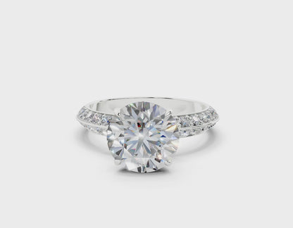 18K Gold Half Pavé Six Prong Knife Edge Diamond Engagement Ring 2.5 Carat