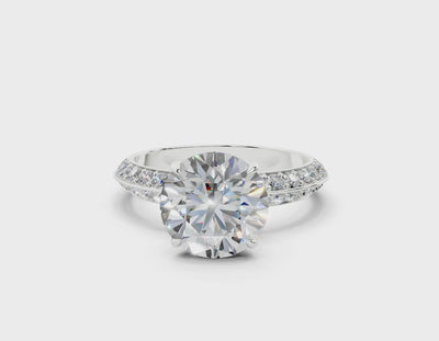 18K Gold Half Pavé Six Prong Knife Edge Diamond Engagement Ring 2.5 Carat - White Gold#Material_White Gold#