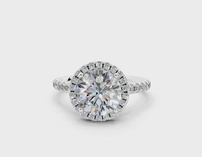 18K Gold Half Pavé Halo and Shank Diamond Engagement Ring 2 Carat