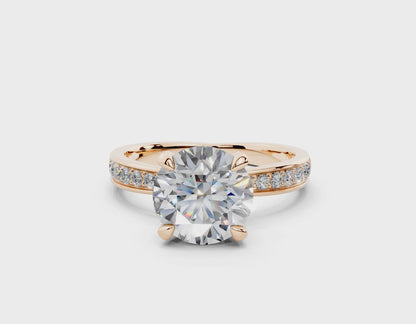 18K Gold Comfort Half Pavé Diamond Engagement Ring 2 Carat