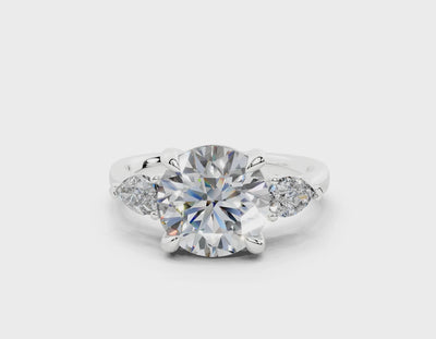 18K Gold Three Stone Pear Shaped Diamond Engagement Ring 2.5 Carat - White Gold#Material_White Gold#