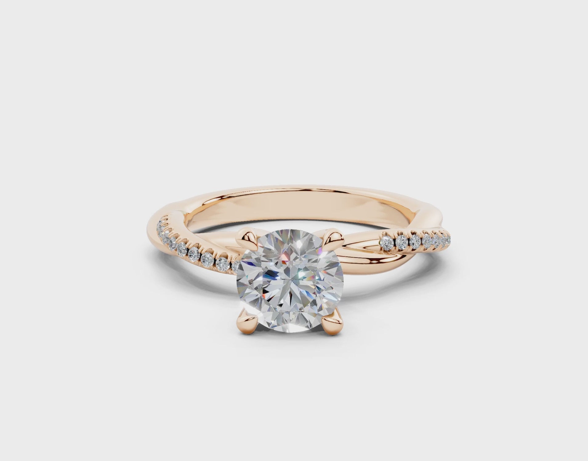 18K Gold Half Pavé Rope Diamond Engagement Ring 1 Carat - Rose Gold#Material_Rose Gold#