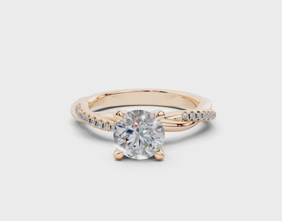 18K Gold Half Pavé Rope Diamond Engagement Ring 1 Carat - Rose Gold#Material_Rose Gold#