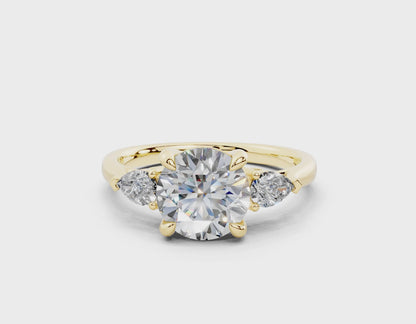 18K Gold Three Stone Pear Shaped Diamond Engagement Ring 1.5 Carat