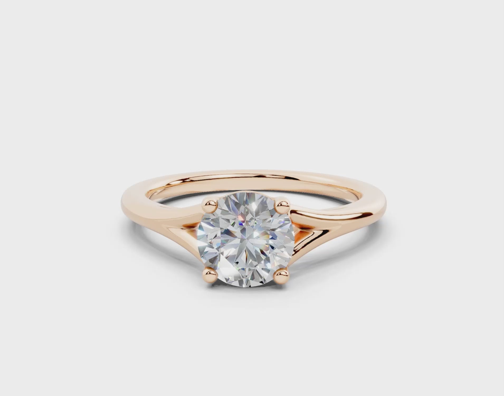 18K Gold Comfort Split Shank Solitaire Diamond Engagement Ring 1 Carat - Rose Gold#Material_Rose Gold#