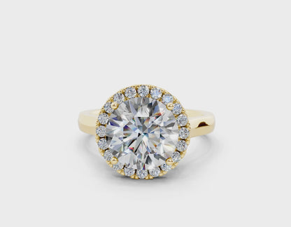 18K Gold Half Pavé Halo Diamond Engagement Ring 3 Carat