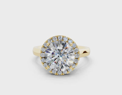 18K Gold Half Pavé Halo Diamond Engagement Ring 3 Carat - Yellow Gold#Material_Yellow Gold#