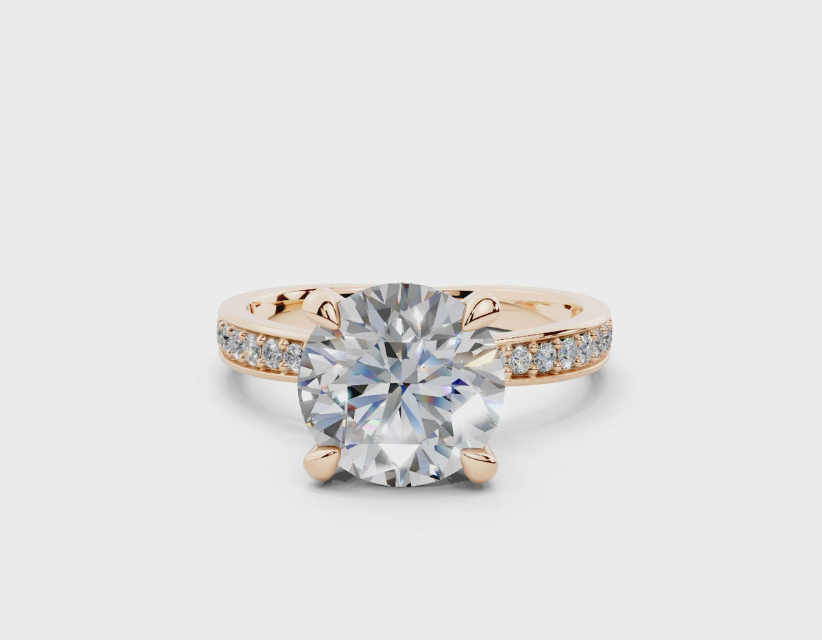 18K Gold Comfort Half Pavé Diamond Engagement Ring 2.5 Carat - Rose Gold#Material_Rose Gold#