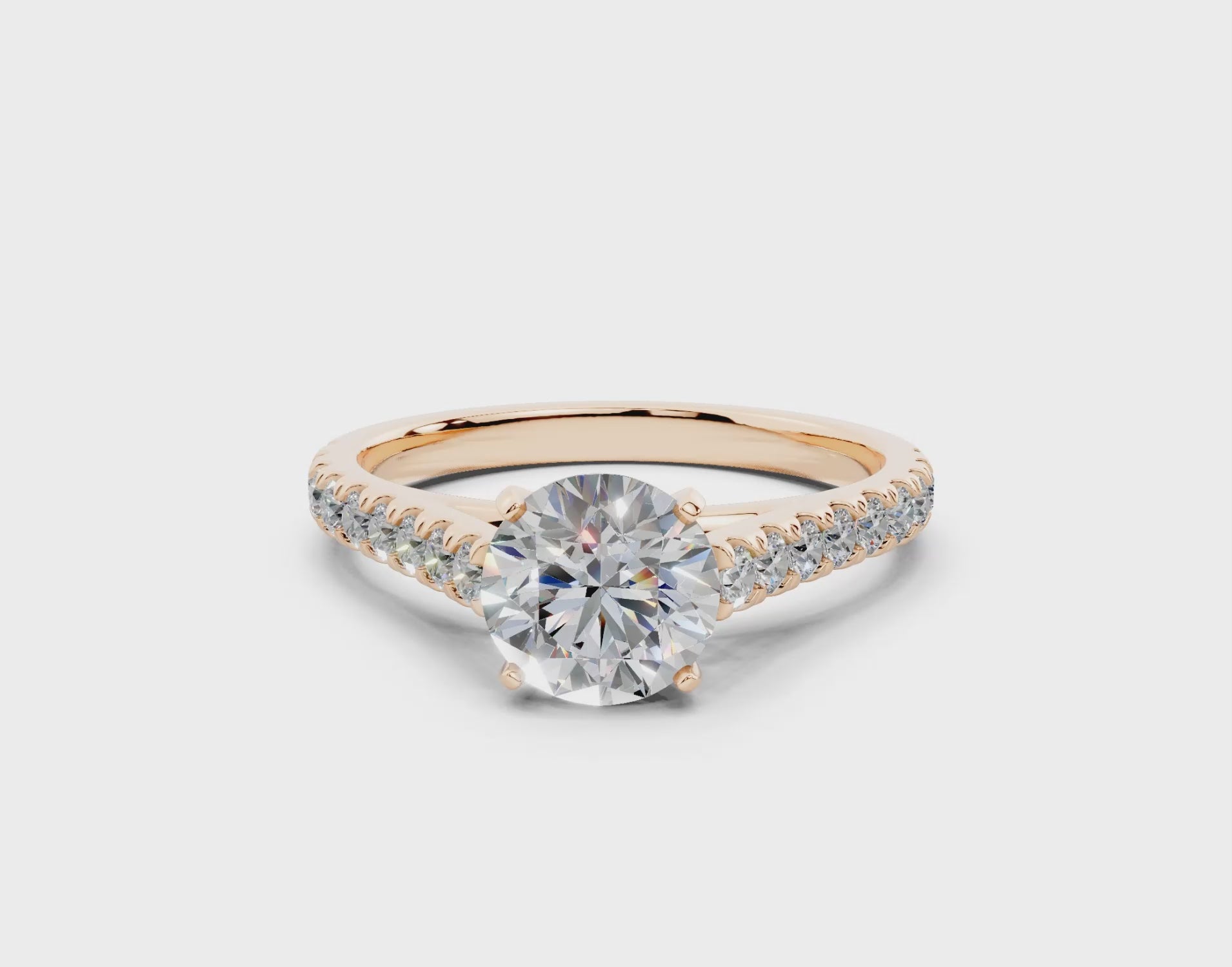 18K Gold Sleek Prong Round Shaped Diamond Engagement Ring 1 Carat - Rose Gold#Material_Rose Gold#