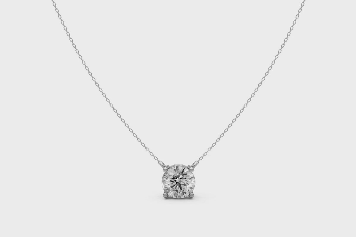 Round Lab Grown Diamond Solitaire Pendant – 18k White Gold, IGI Certified