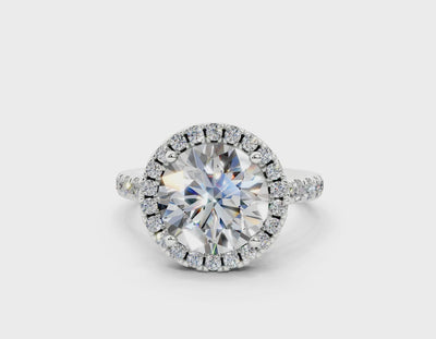 18K Gold Half Pavé Halo and Shank Diamond Engagement Ring 3 Carat - White Gold#Material_White Gold#