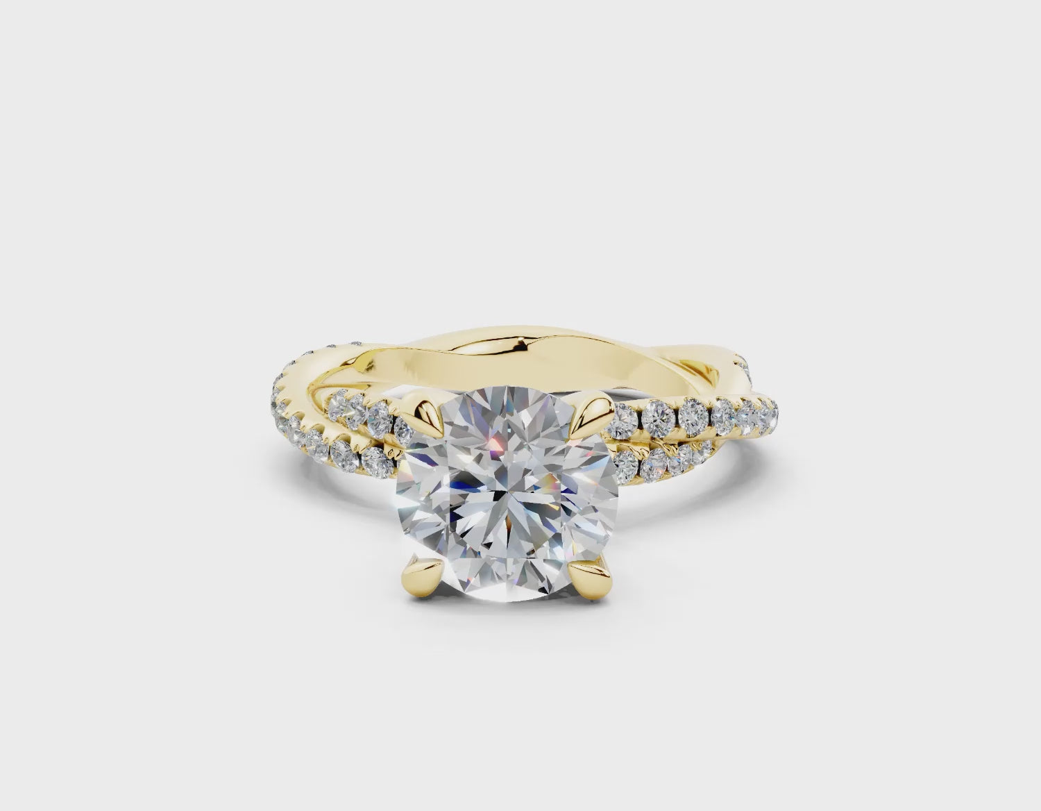 18K Gold Half Pavé Twisted Diamond Engagement Ring 2 Carat - Yellow Gold#Material_Yellow Gold#