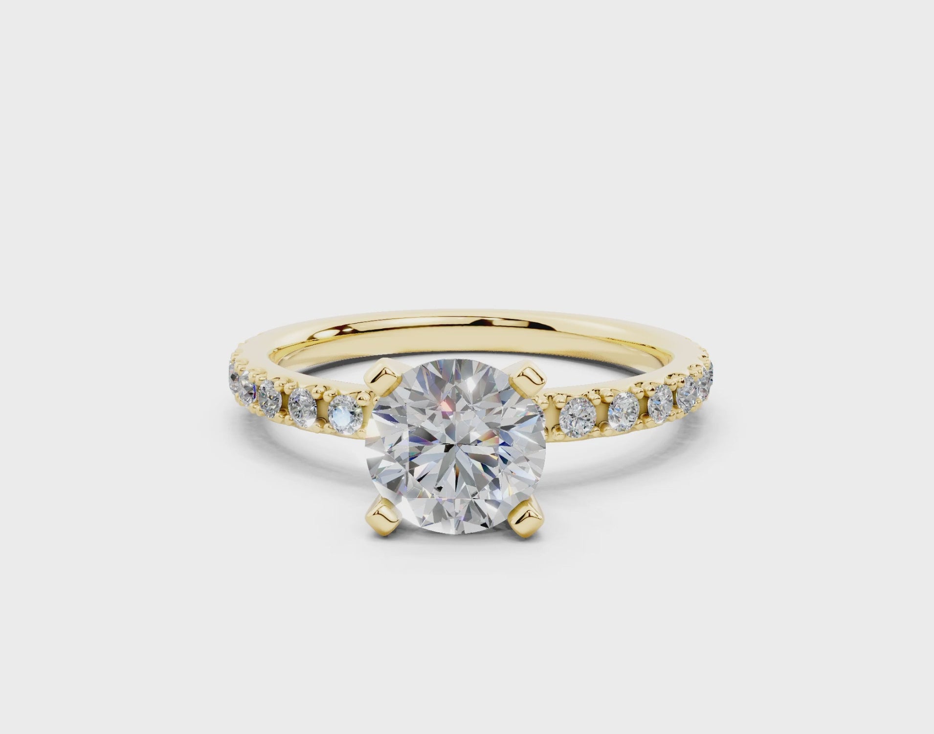 18K Gold French Cut Half Pavé Diamond Engagement Ring 1 Carat - Yellow Gold#Material_Yellow Gold#