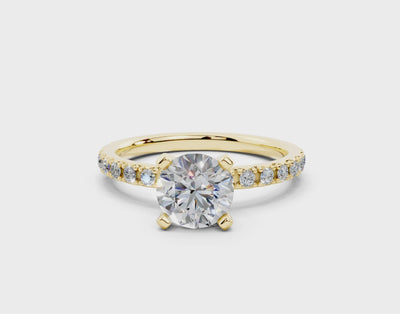 18K Gold French Cut Half Pavé Diamond Engagement Ring 1 Carat - Yellow Gold#Material_Yellow Gold#