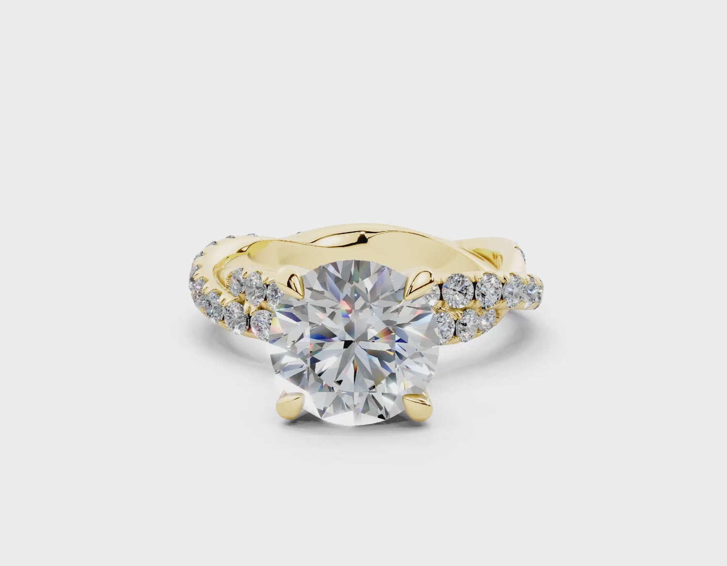18K Gold Half Pavé Twisted Diamond Engagement Ring 2.5 Carat - Yellow Gold#Material_Yellow Gold#