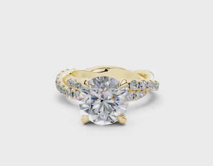 18K Gold Half Pavé Twisted Diamond Engagement Ring 2.5 Carat